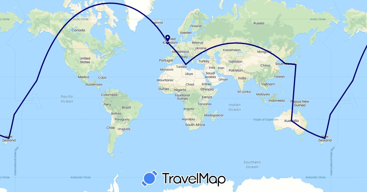 TravelMap itinerary: driving in Australia, Fiji, Ireland, Japan, South Korea, Malta, New Zealand, United States (Asia, Europe, North America, Oceania)